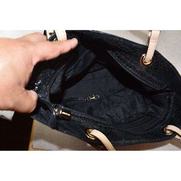 Michael Kors Womens Phyton Black Glossy Leather Patent Snakeskin Shoulder Bag - Picture 12 of 16